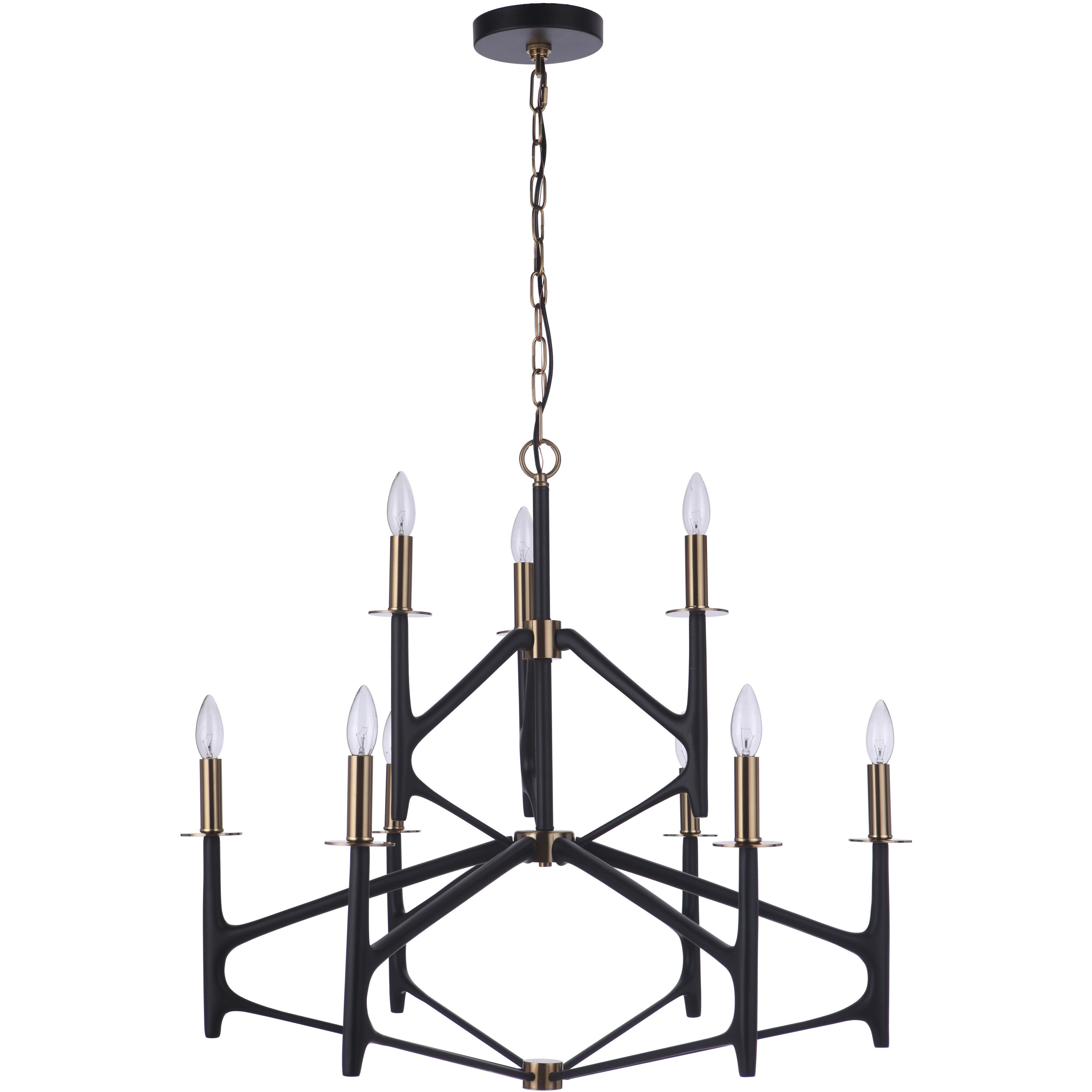 The Reserve 9 Light 32.25 inch Flat Black/Satin Brass Chandelier Ceiling Light in Flat Black and Satin Brass, 2-Tier