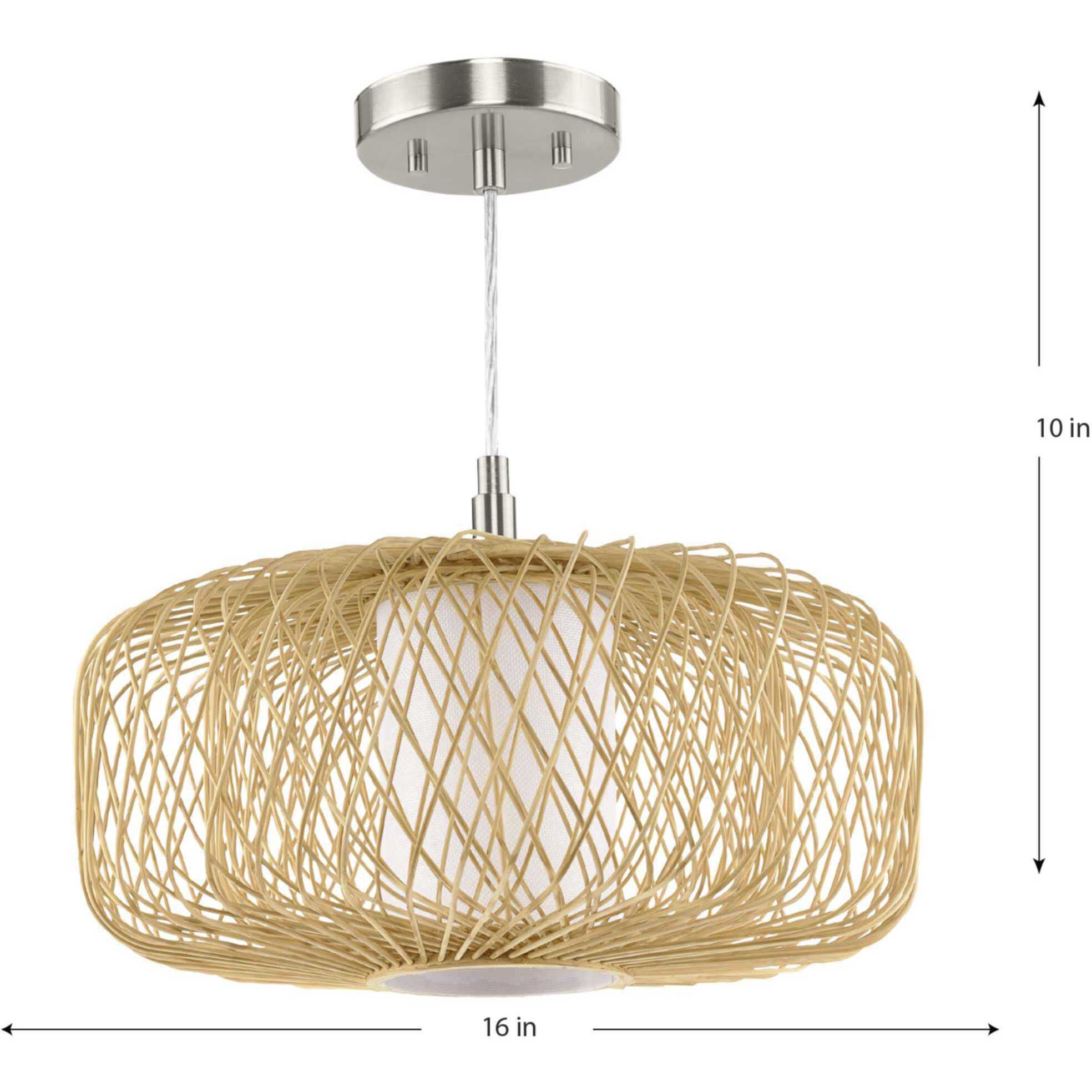 Cordova 1 Light 16 inch Natural Rattan Pendant Ceiling Light, Design Series