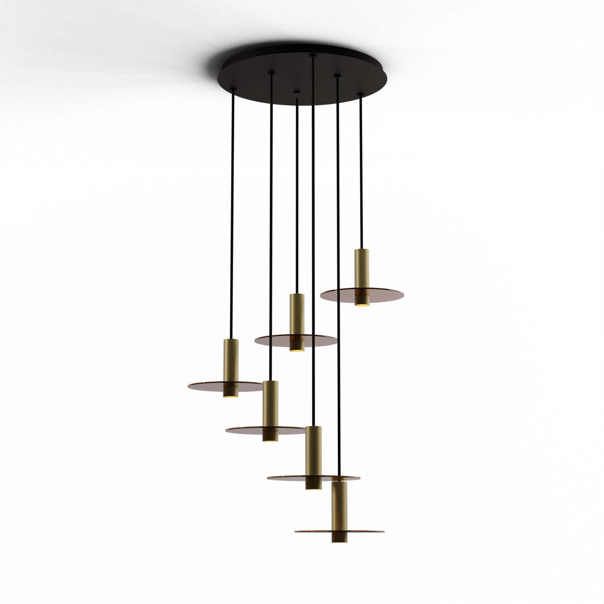 Combi LED 18 inch Brass Pendant Ceiling Light in Tea Brown Glass, Suspension / Flush Mount 2-in-1