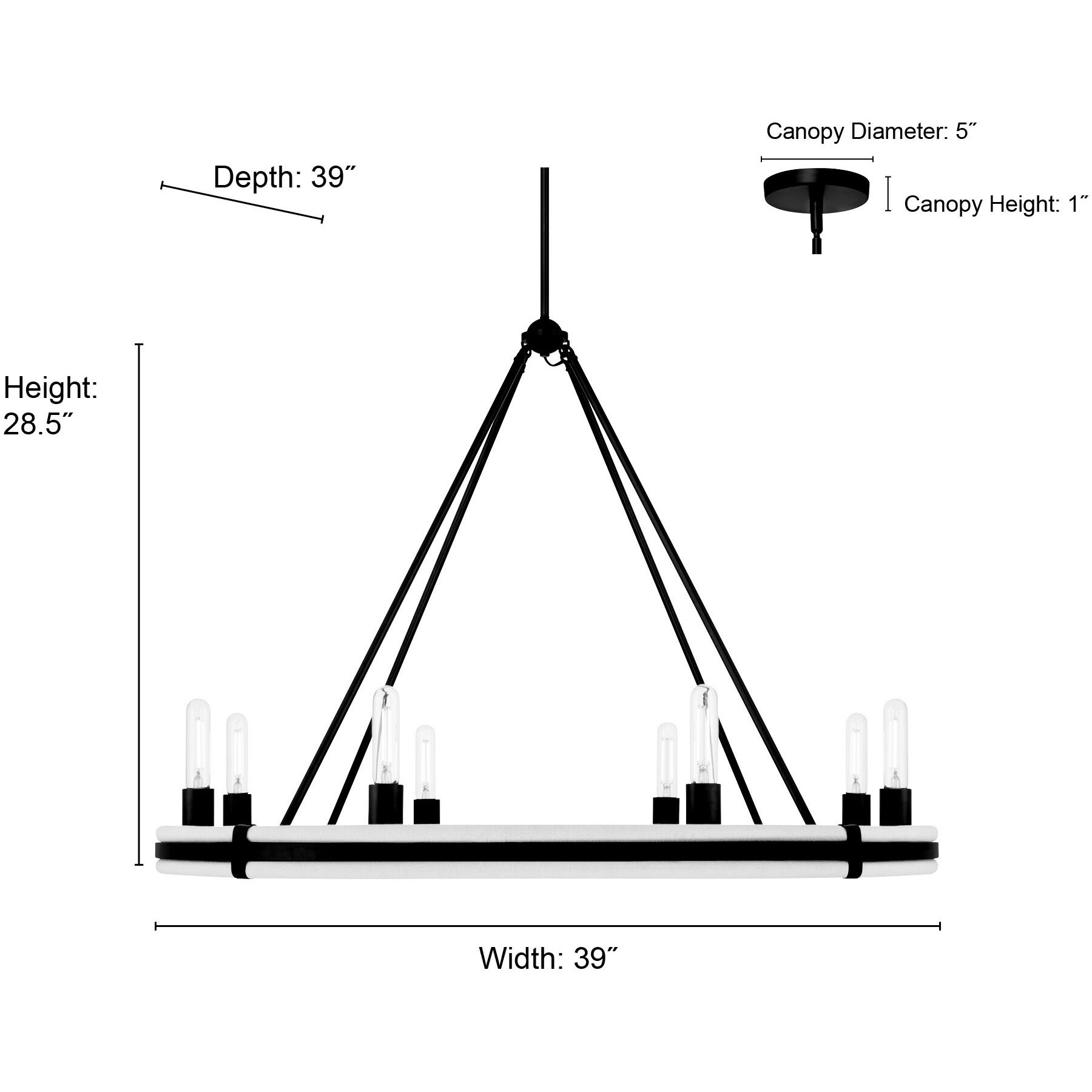 Rovessa 8 Light 39 inch Matte Black Chandelier Ceiling Light