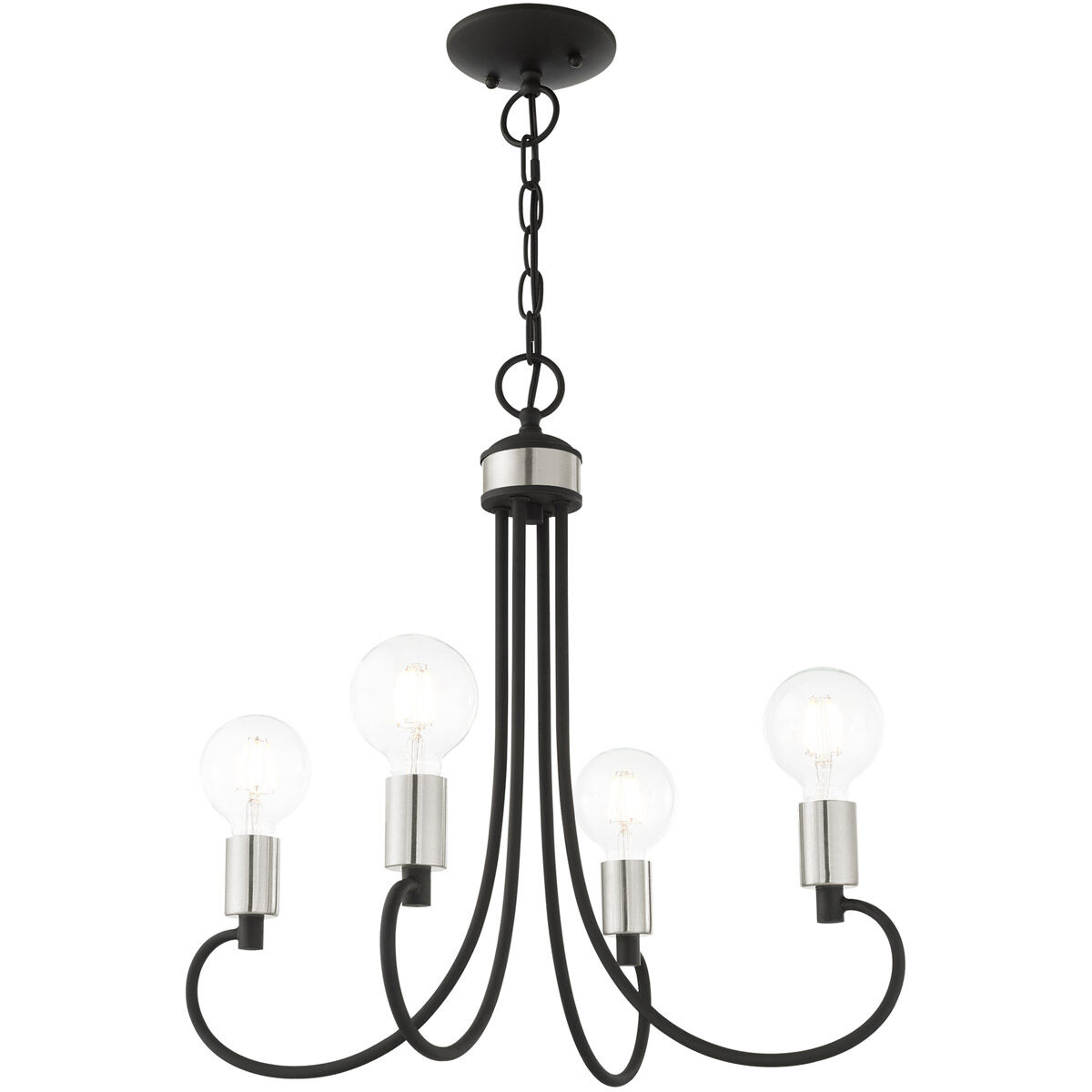 Bari 4 Light 20 inch Black with Brushed Nickel Accents Chandelier Ceiling Light