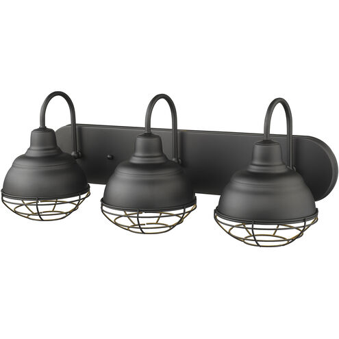 Neo-Industrial 3 Light 24.5 inch Matte Black Vanity Light Wall Light