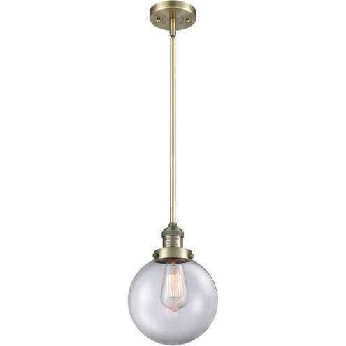 Franklin Restoration Large Beacon 1 Light 8 inch Antique Brass Mini Pendant Ceiling Light in Clear Glass, Franklin Restoration