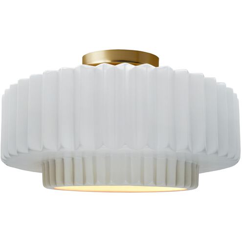 Radiance 1 Light 14.5 inch Gloss White and Brushed Brass Semi Flush Ceiling Light