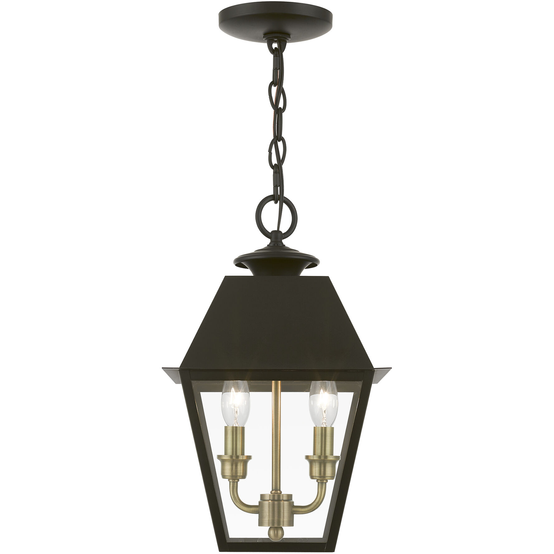 Wentworth 2 Light 9 inch Bronze with Antique Brass Finish Cluster Outdoor Pendant Lantern, Medium