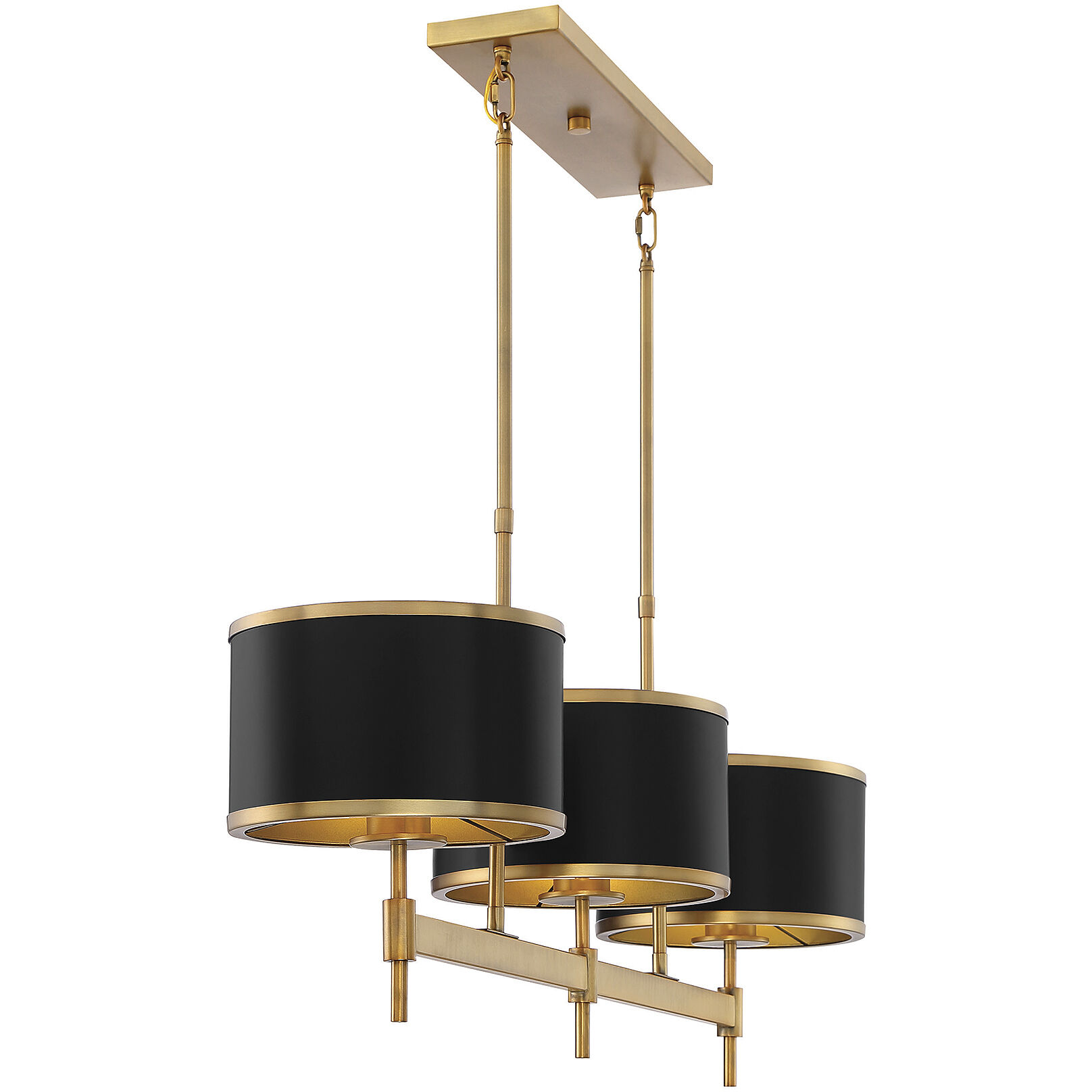 Delphi 3 Light 42 inch Black with Warm Brass Accents Linear Chandelier Ceiling Light