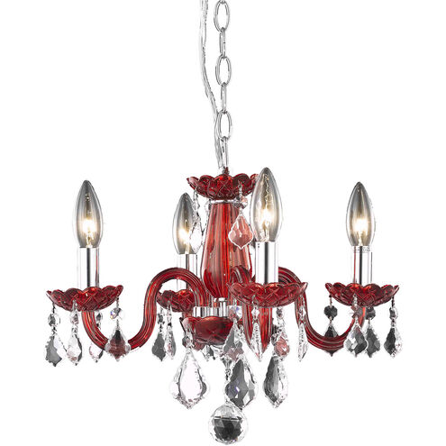 Rococo 4 Light 15 inch Red Dining Chandelier Ceiling Light in Bordeaux
