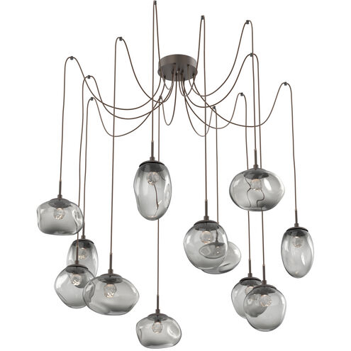 Cosmos LED 17 inch Flat Bronze Swag Multi-Pendant Ceiling Light in 3000K LED, Floret Inner - Smoke Outer