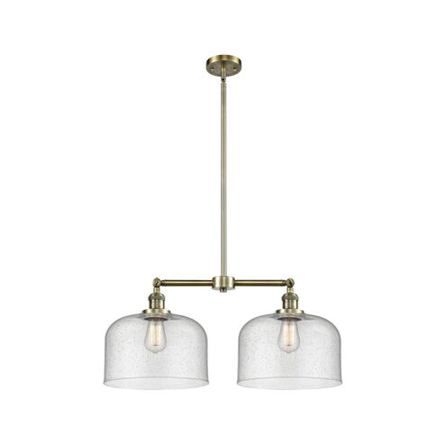 Franklin Restoration X-Large Bell LED 21 inch Antique Brass Chandelier Ceiling Light in Seedy Glass, Franklin Restoration