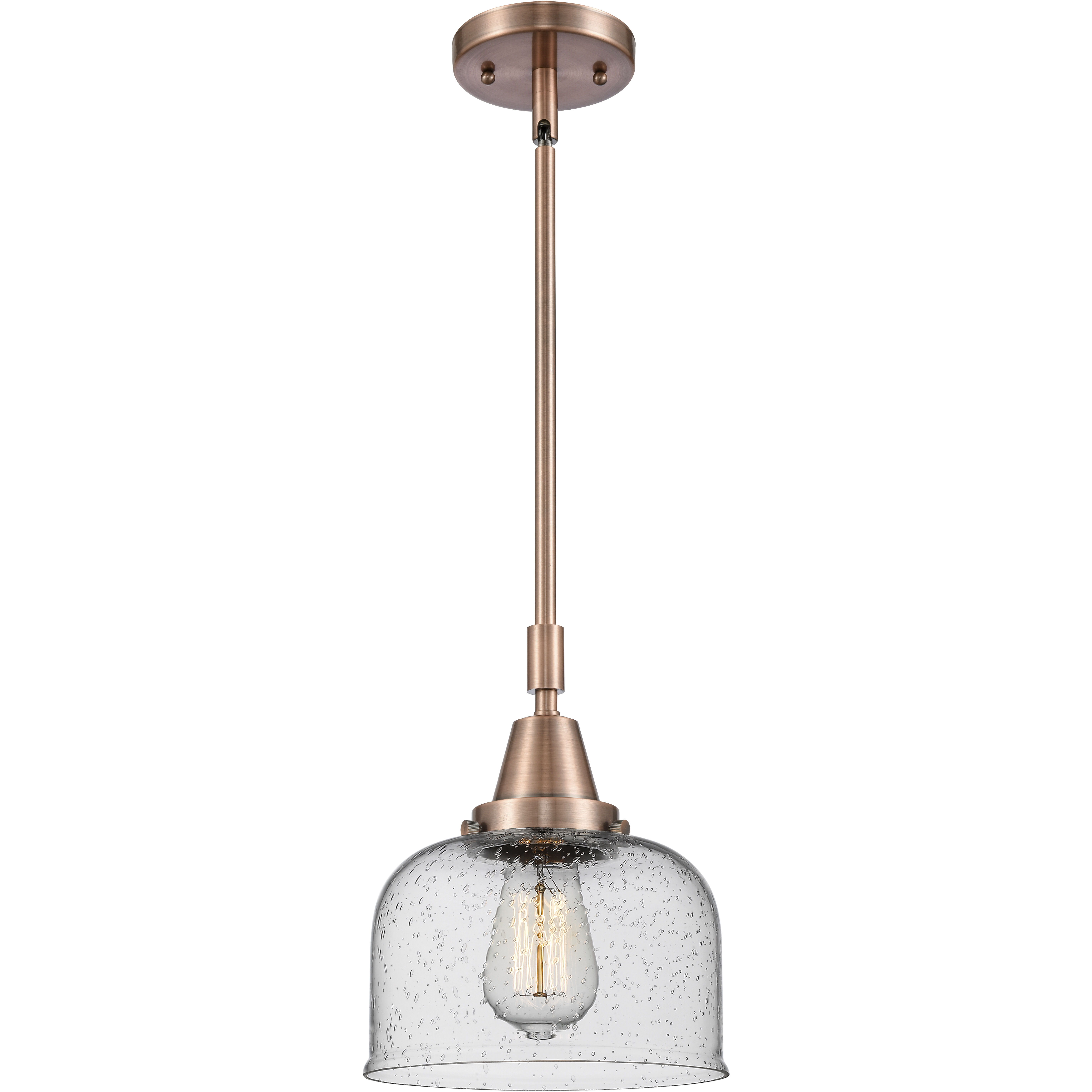 Franklin Restoration Large Bell 1 Light 8 inch Antique Copper Mini Pendant Ceiling Light in Seedy Glass