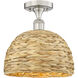 Edison Woven Rattan 1 Light 12 inch Brushed Satin Nickel Semi-Flush Mount Ceiling Light
