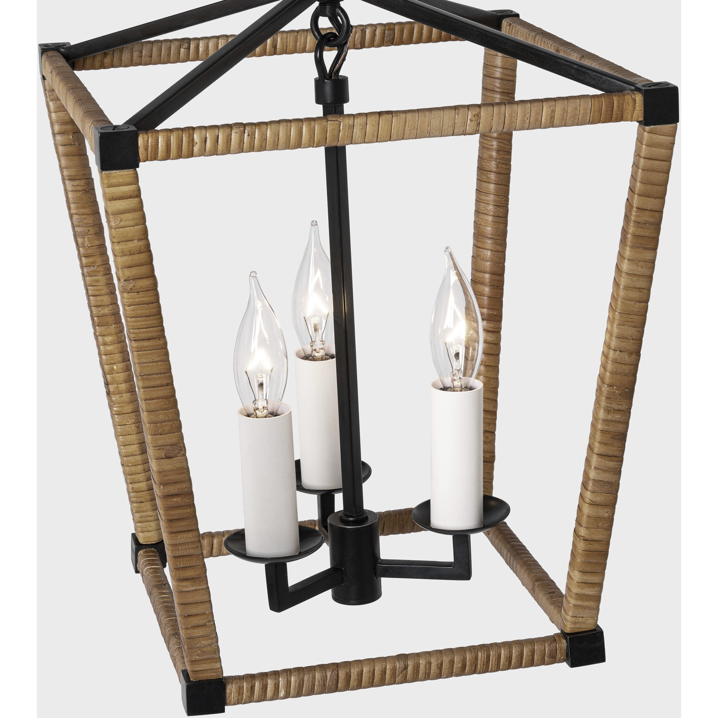 Chapman & Myers Darlana LED 9.75 inch Aged Iron and Natural Rattan Wrapped Lantern Ceiling Light, Mini