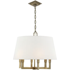 Chapman & Myers Square Tube 6 Light 24 inch Hand-Rubbed Antique Brass Hanging Shade Ceiling Light in Linen