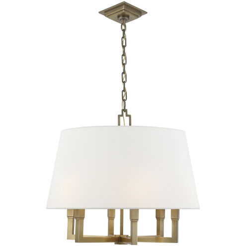 Chapman & Myers Square Tube 6 Light 24 inch Hand-Rubbed Antique Brass Hanging Shade Ceiling Light in Linen