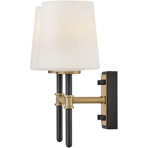 Saunders 2 Light 13.75 inch Black and Lacquered Brass Bath Light Wall Light in Black with Lacquered Brass