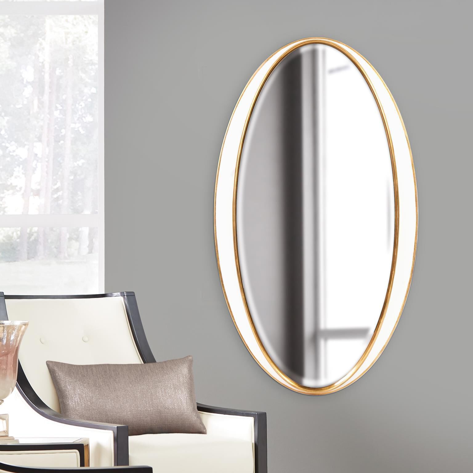 Rania 49 X 28 inch White and Gold Wall Mirror