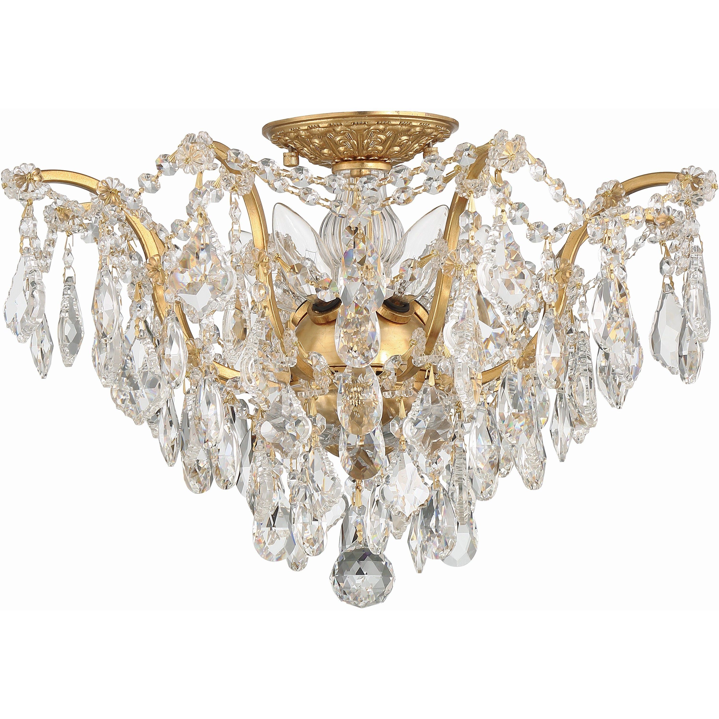 Filmore 5 Light 19 inch Antique Gold Flush Ceiling Light in Clear Spectra