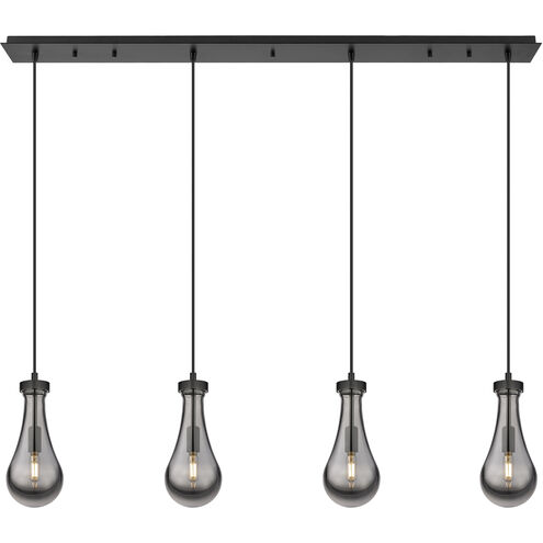 Owego 4 Light 48.88 inch Matte Black Linear Pendant Ceiling Light in Light Smoke Glass