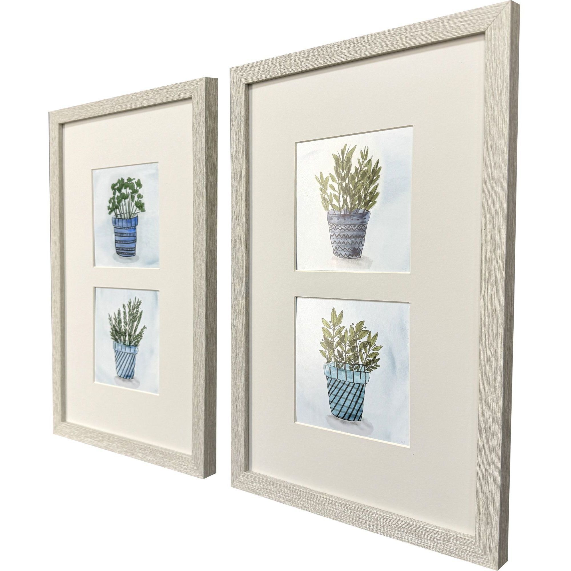 Pot of Herbs Blue and Green and Beige and Multi Framed Art, Propac