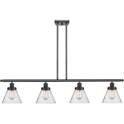Ballston Large Cone 4 Light 48 inch Matte Black Island Light Ceiling Light in Seedy Glass, Ballston