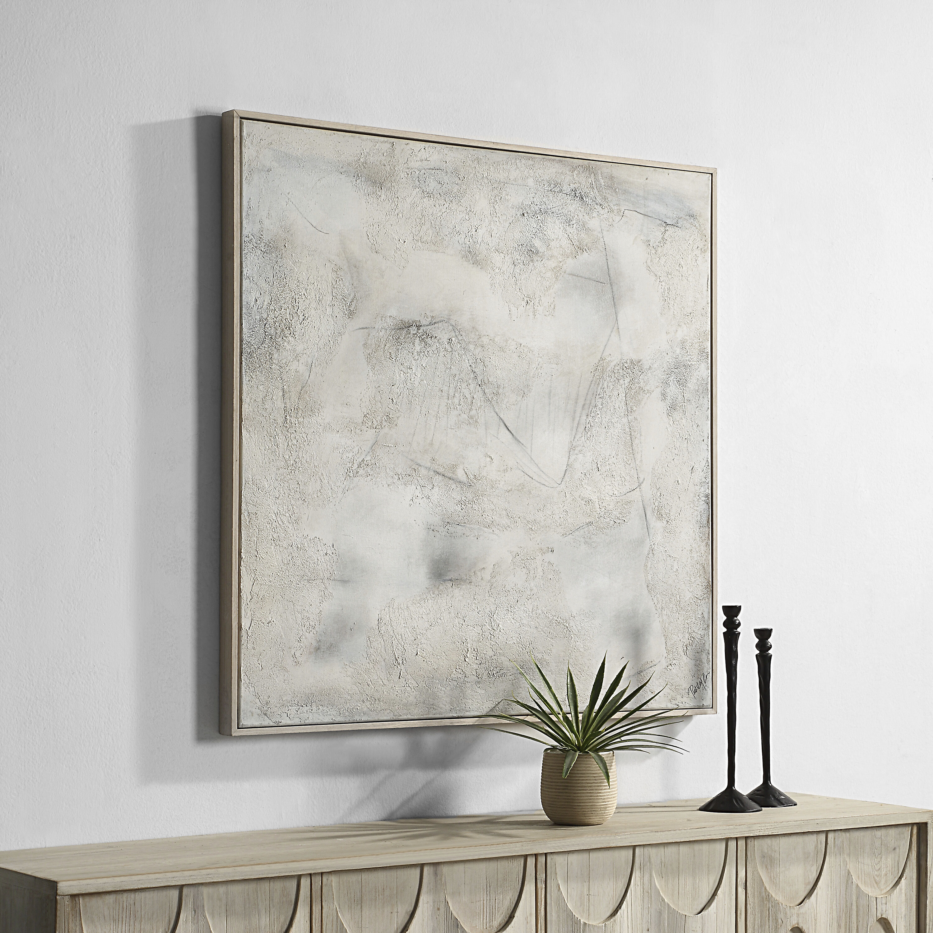 Abadie White and Grey and Blue Canvas Art