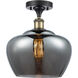 Ballston Large Fenton LED 11 inch Black Antique Brass Semi-Flush Mount Ceiling Light in Plated Smoke Glass, Ballston