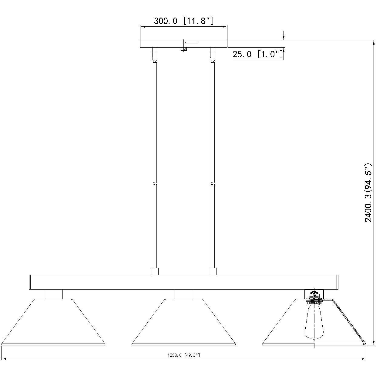 Cobalt 3 Light 49.5 inch Modern Gold Billiard Light Ceiling Light in White Linen Glass