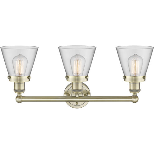 Cone 3 Light 24.5 inch Antique Brass Bath Vanity Light Wall Light in Clear