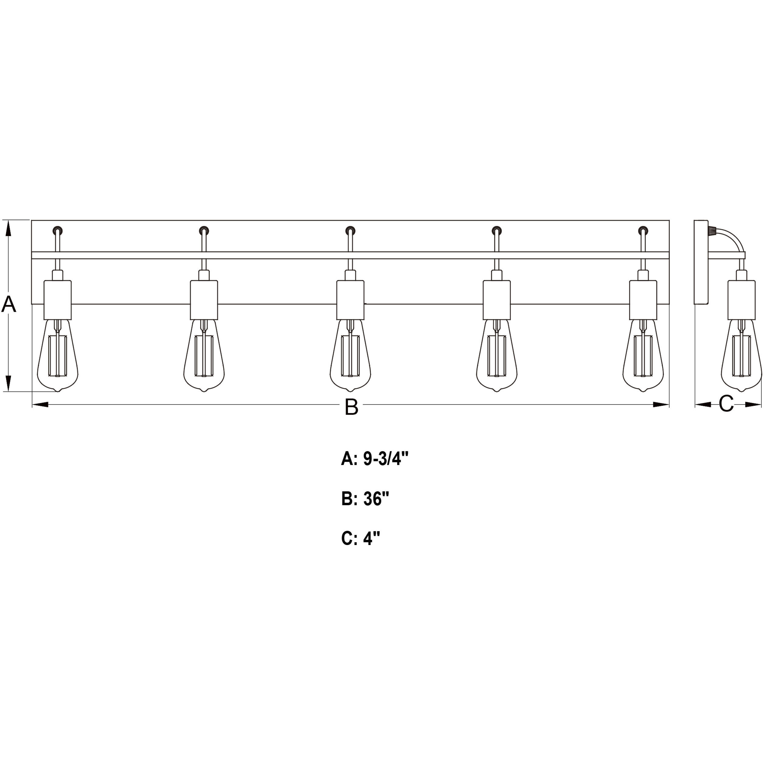 Seward Park 5 Light 36 inch Black and Satin Brass Bathroom Vanity Wall Light, Full Backplate