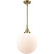 Franklin Restoration Beacon LED 12 inch Antique Brass Mini Pendant Ceiling Light in Matte White Glass