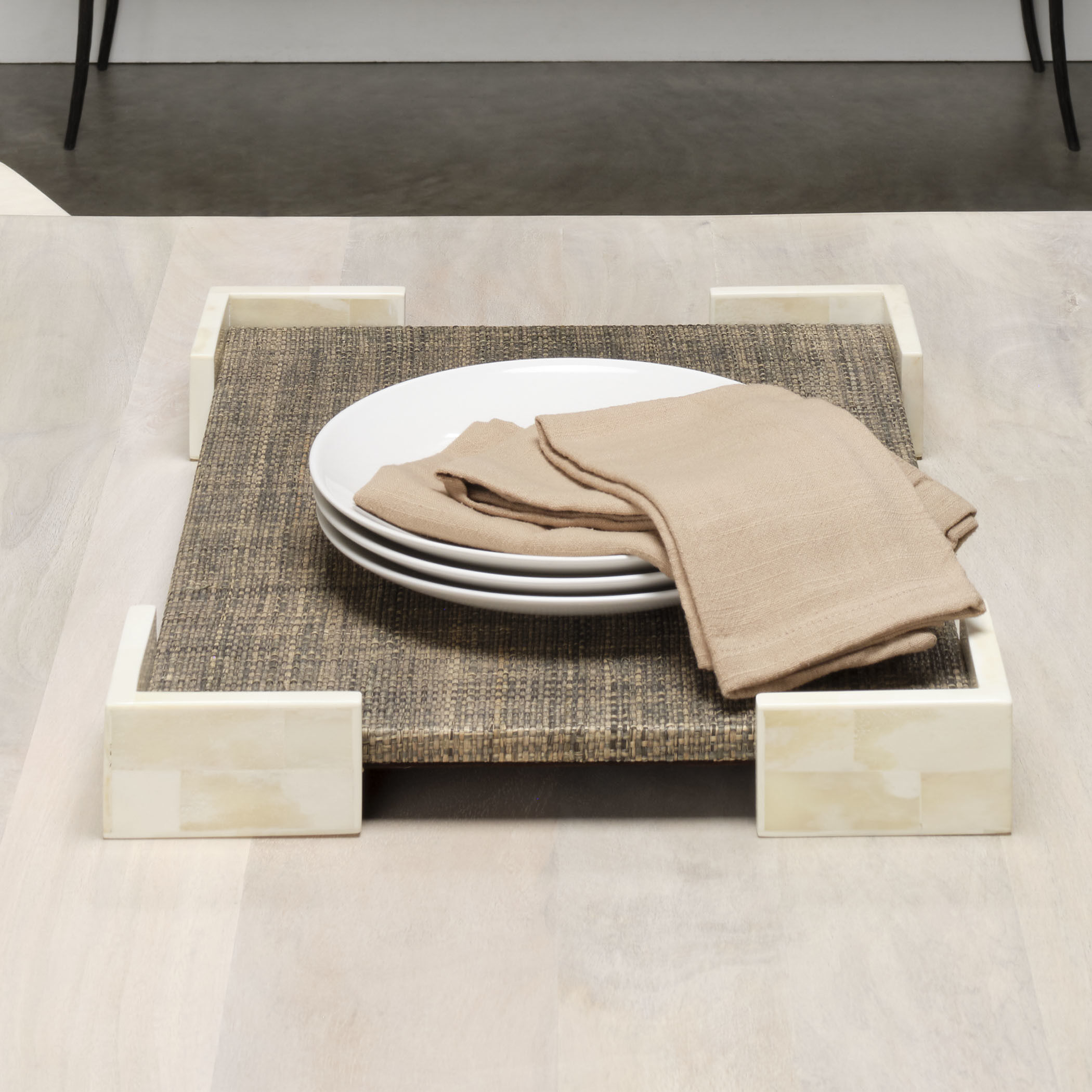 Paradise Grey Steel Raffia and Ivory Bone Bone Tray