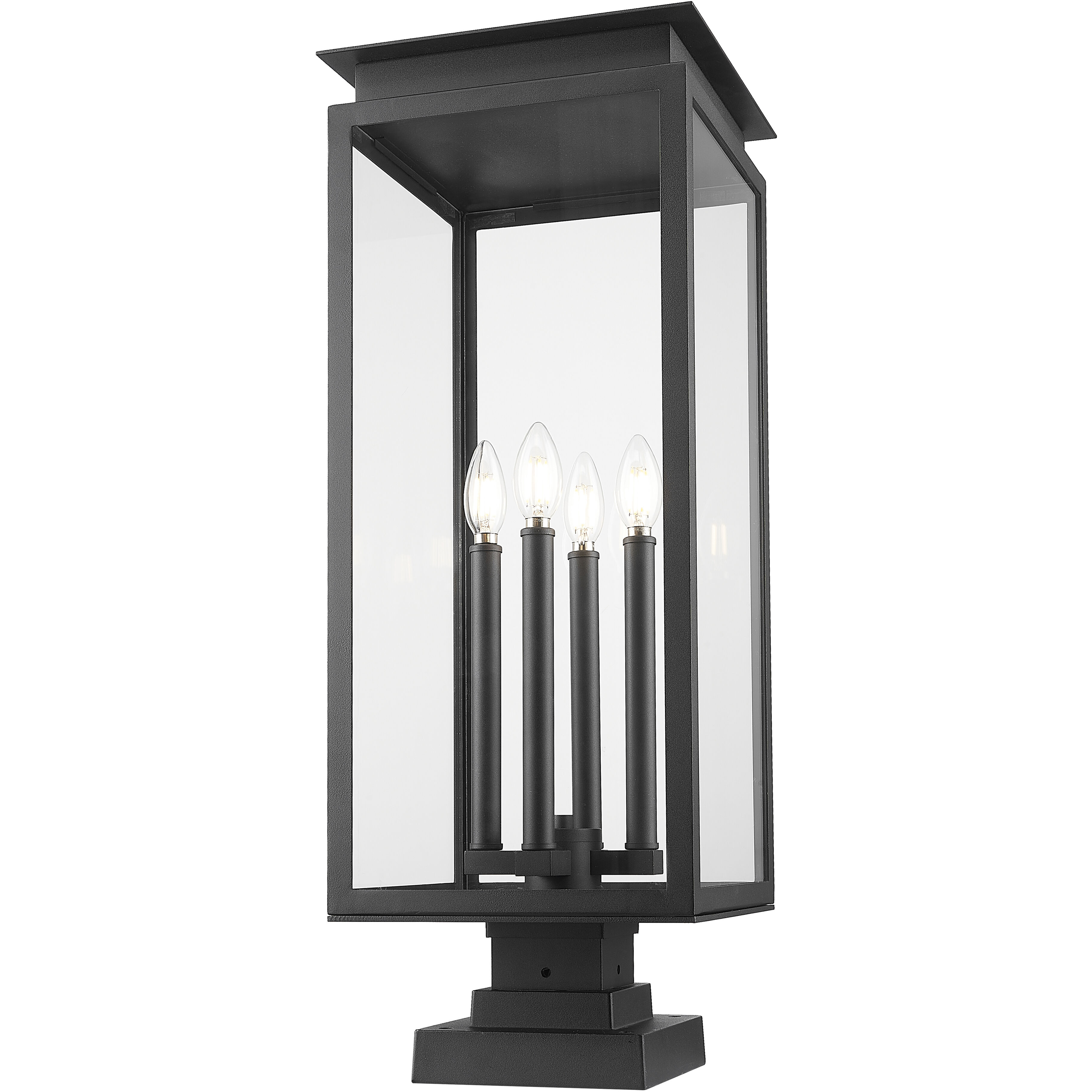 Nova 4 Light 29.25 inch Black Outdoor Pier Mounted Fixture in Clear Glass