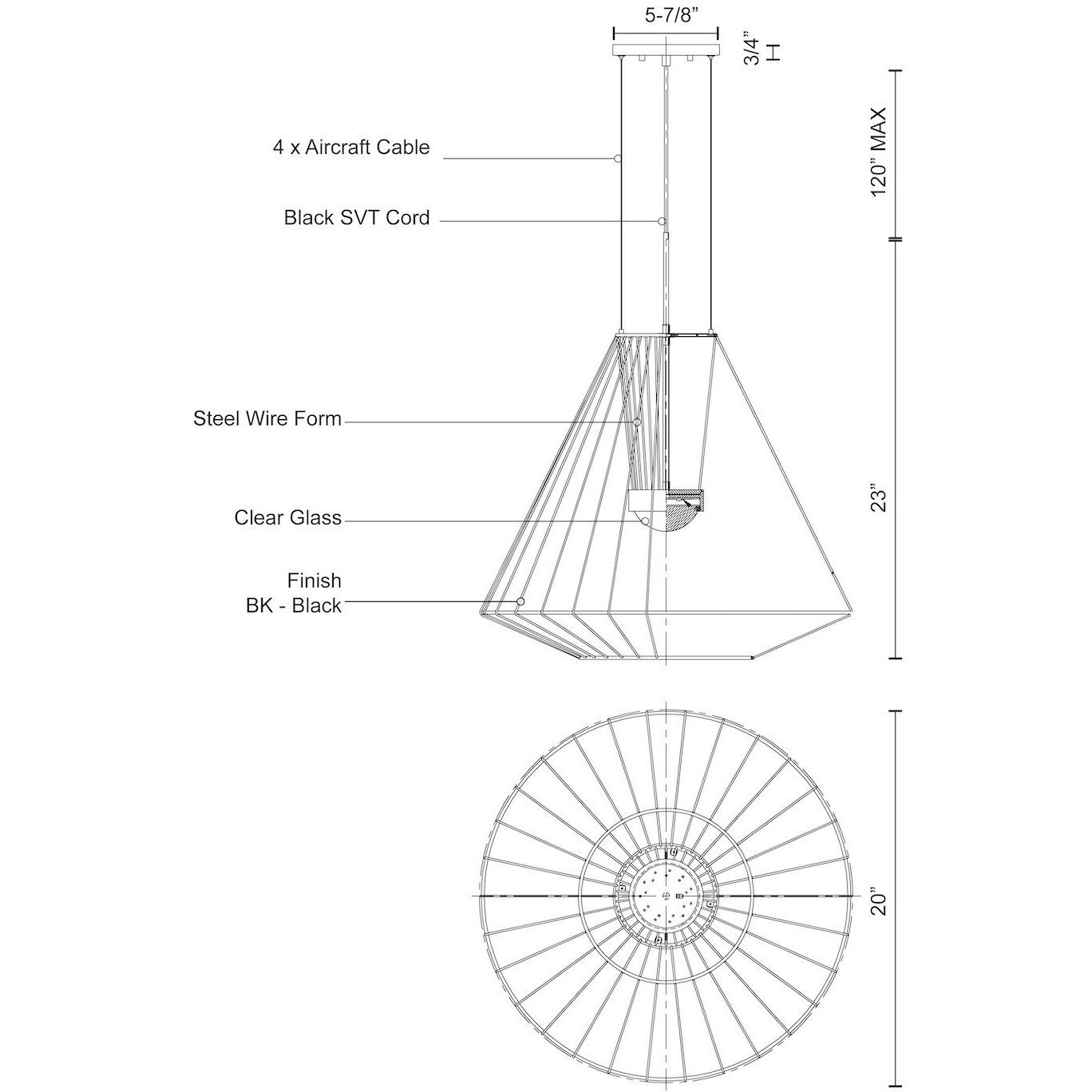 Arctic LED 20 inch Black Exterior Pendant