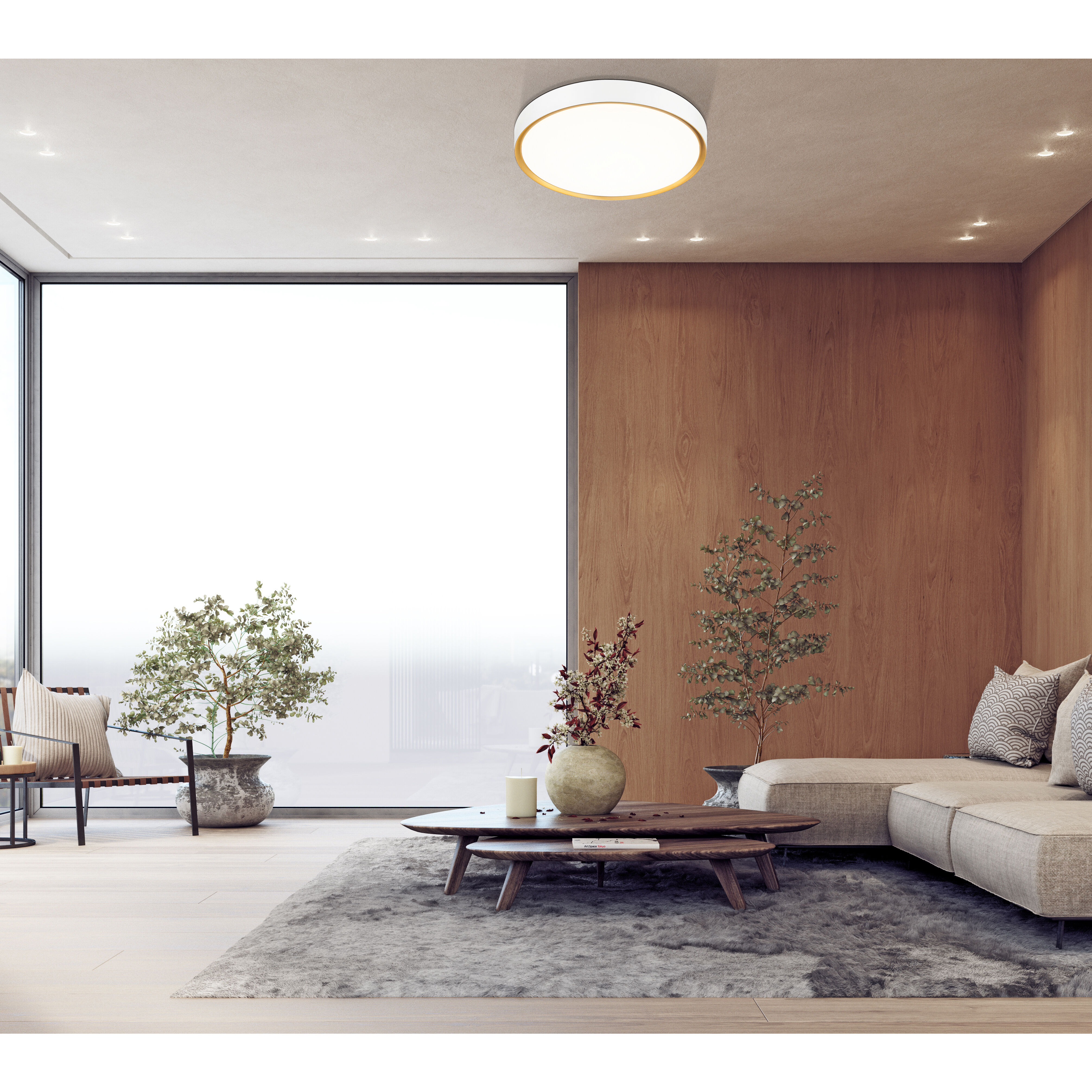 Kawan LED 20 inch Matte White and Modern Gold Flush Mount Ceiling Light