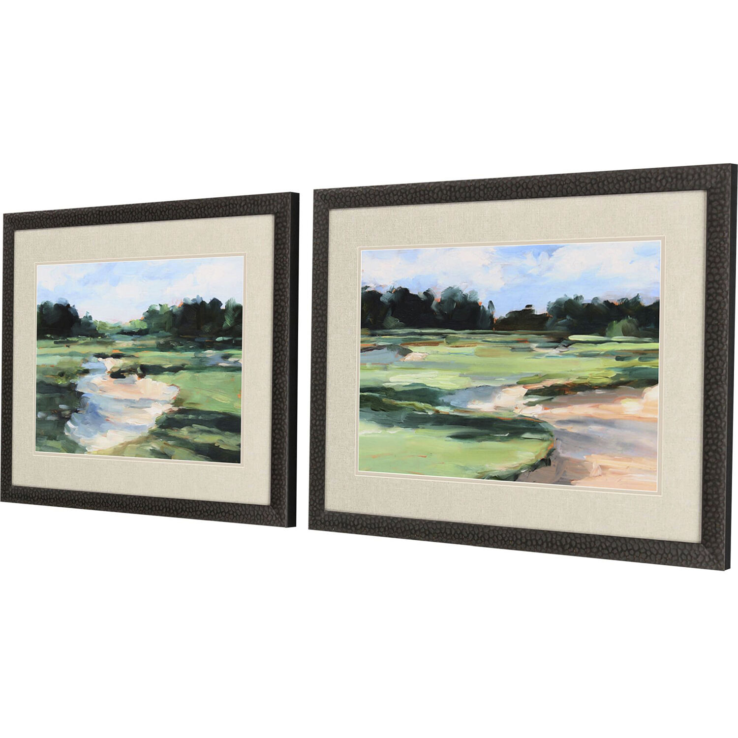 Golf Course Study Green and Blue and Multi and Orange Framed Art