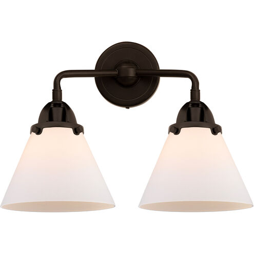 Nouveau 2 Large Cone 2 Light 16 inch Oil Rubbed Bronze Bath Vanity Light Wall Light in Matte White Glass