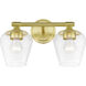 Willow 2 Light 15 inch Satin Brass Vanity Sconce Wall Light