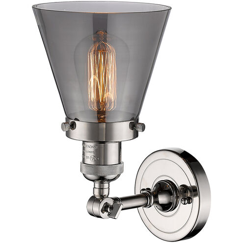 Franklin Restoration Small Cone 1 Light 6 inch Polished Nickel Sconce Wall Light in Plated Smoke Glass, Franklin Restoration