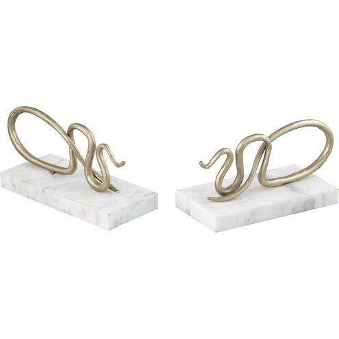 Snake 8 X 4 inch Polished Brass and White Bookends