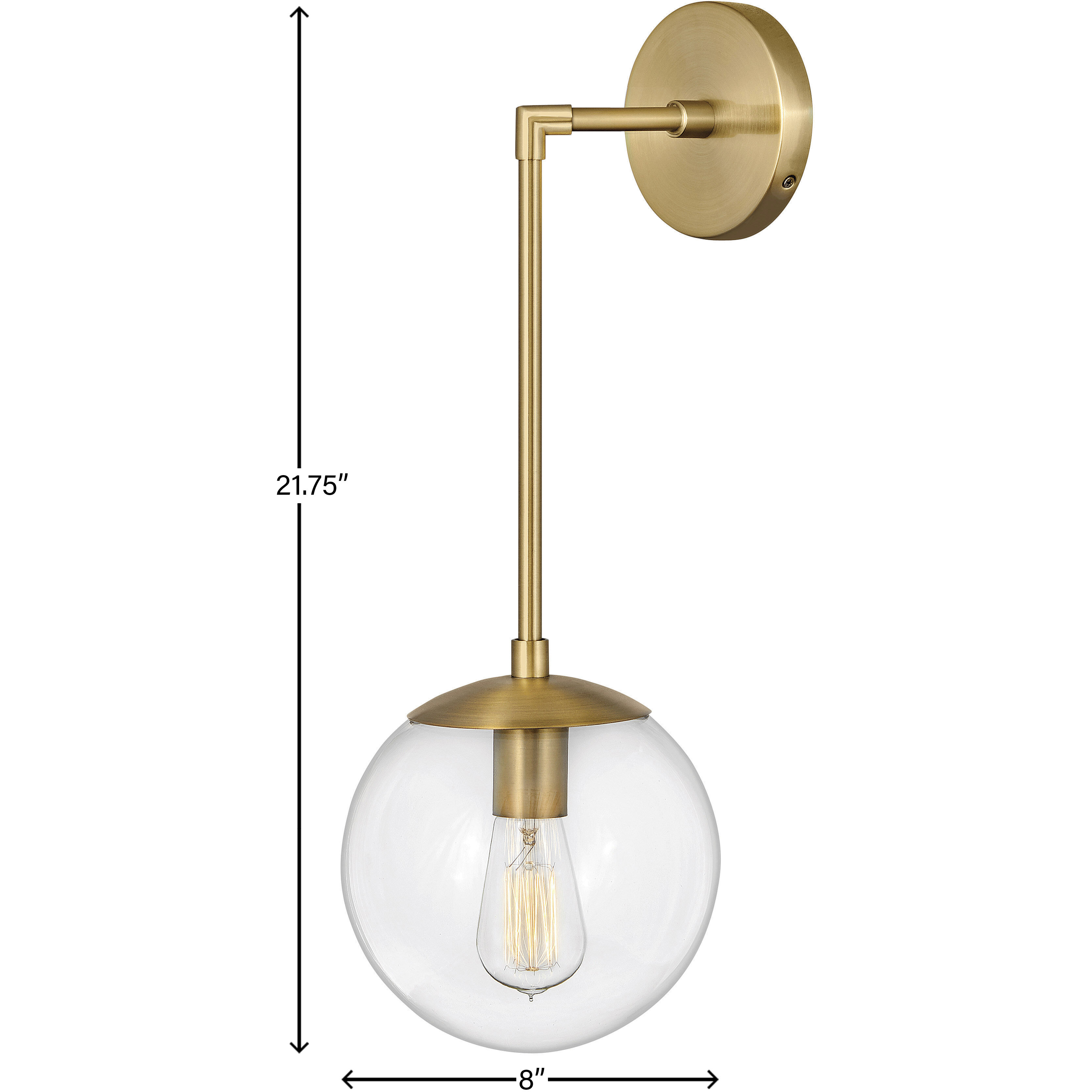 Warby 1 Light 8 inch Heritage Brass Indoor Wall Sconce Wall Light in Clear