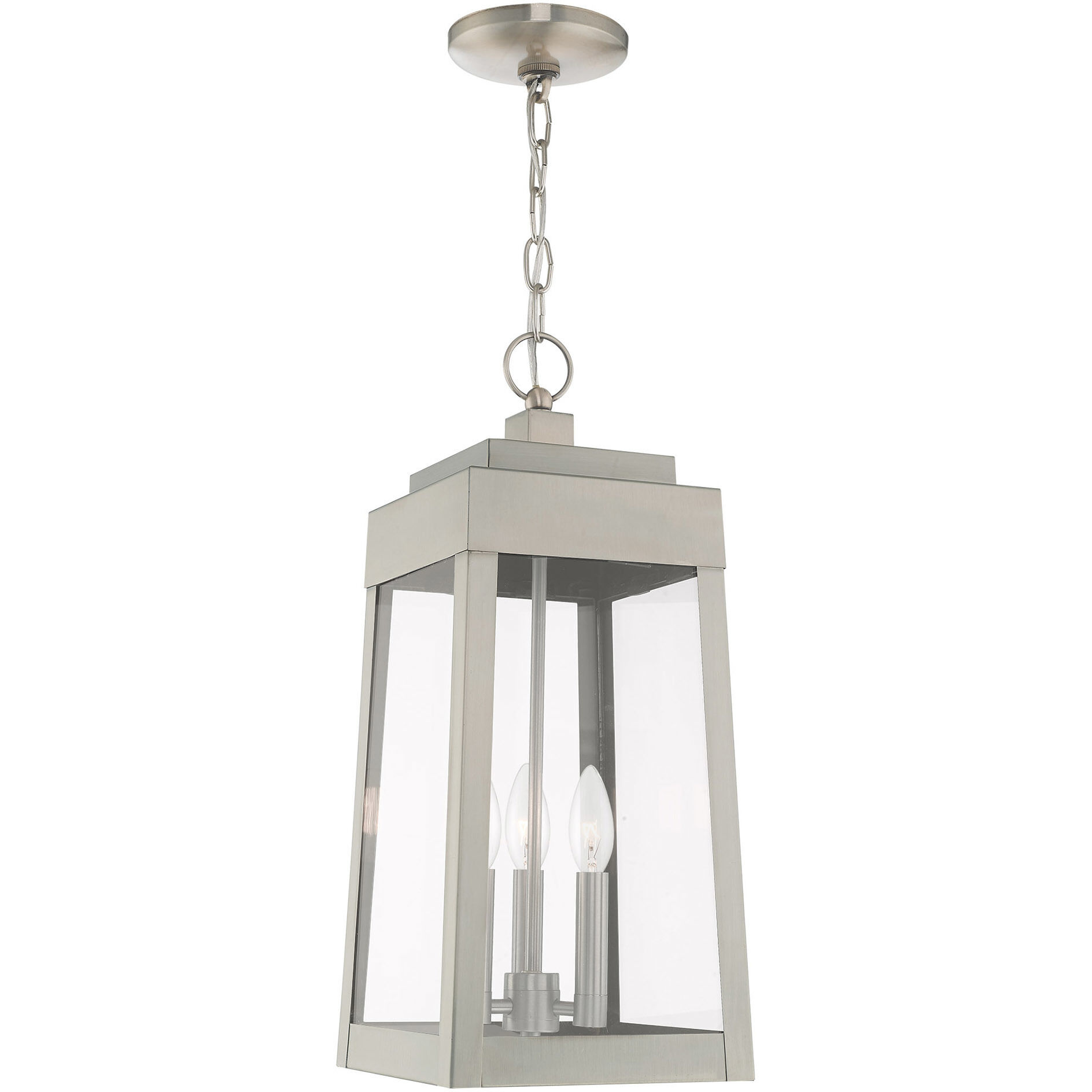 Oslo 3 Light 8 inch Brushed Nickel Outdoor Pendant Lantern