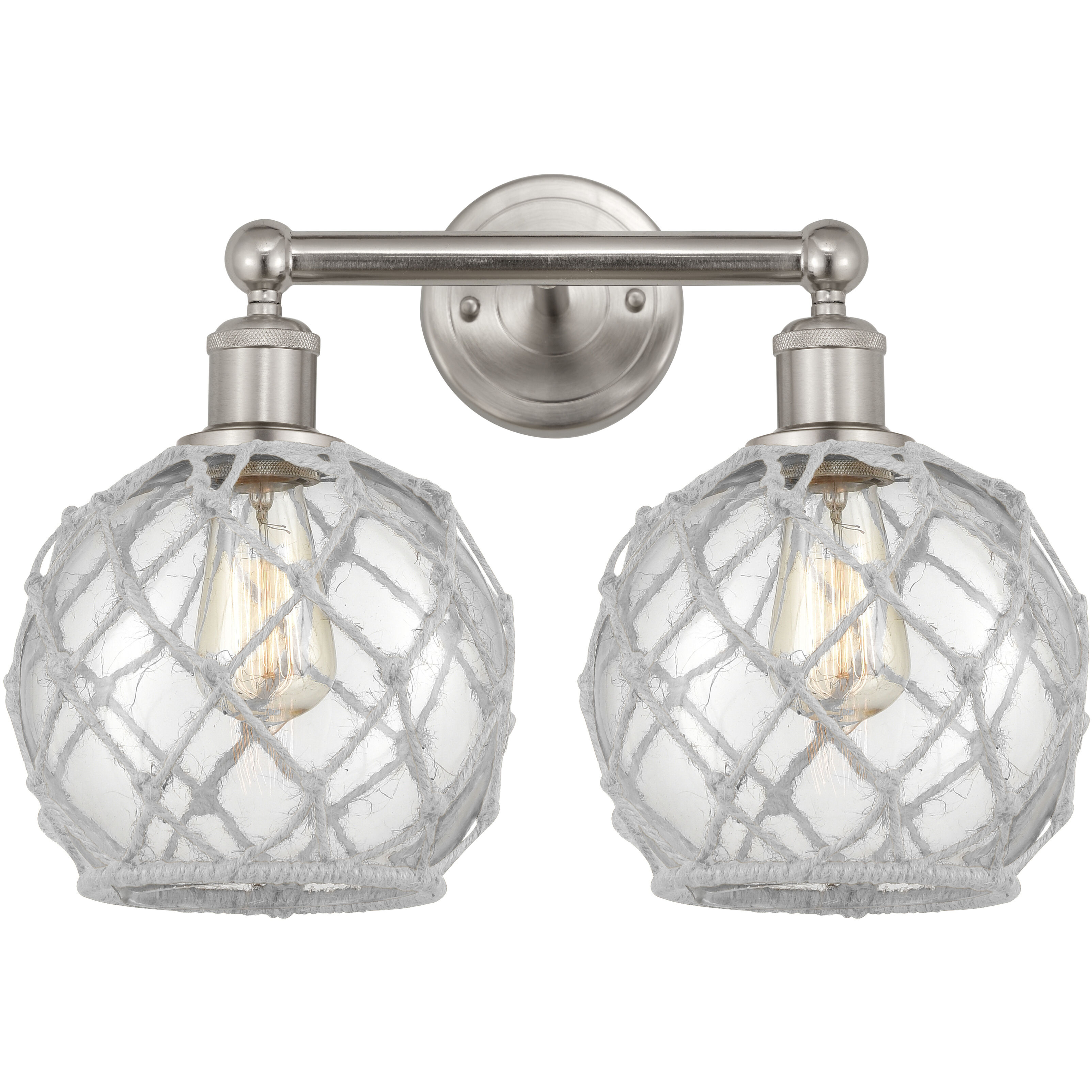 Edison Farmhouse Rope 2 Light 17 inch Brushed Satin Nickel Bath Vanity Light Wall Light in Clear Glass with White Rope