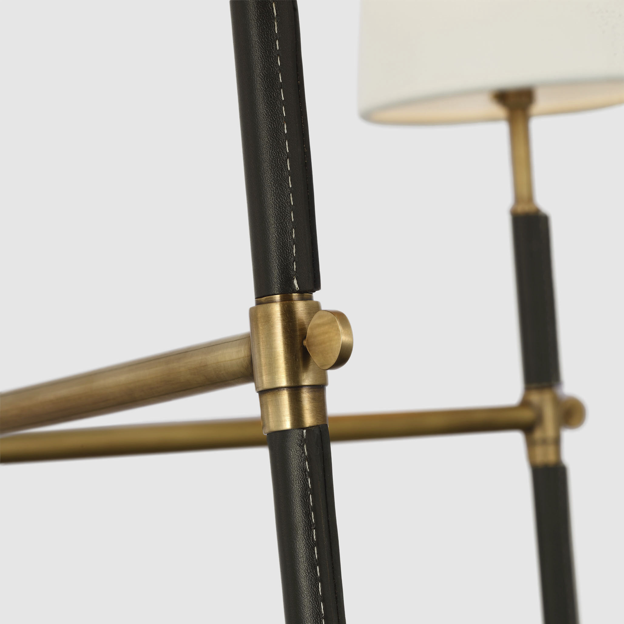 Thomas O'Brien Bryant2 LED 36 inch Hand-Rubbed Antique Brass and Chocolate Leather Wrapped Chandelier Ceiling Light, Large