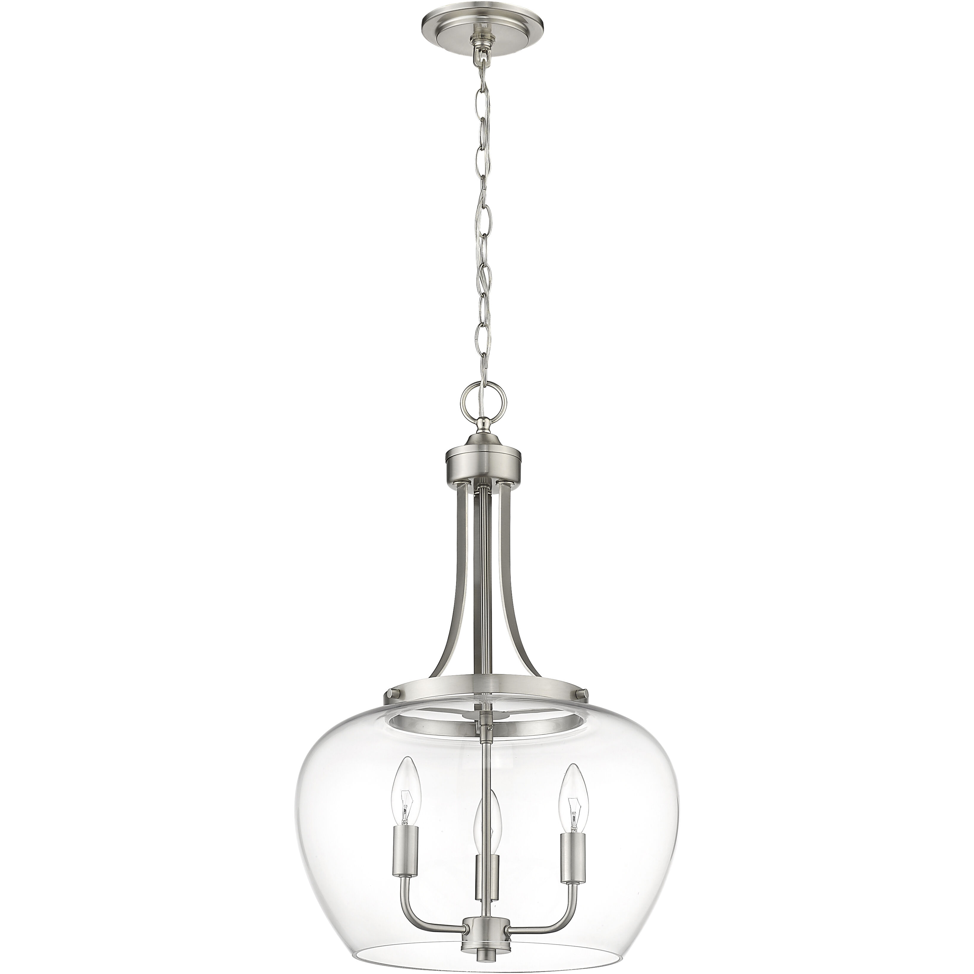 Joliet 3 Light 15.75 inch Brushed Nickel Pendant Ceiling Light