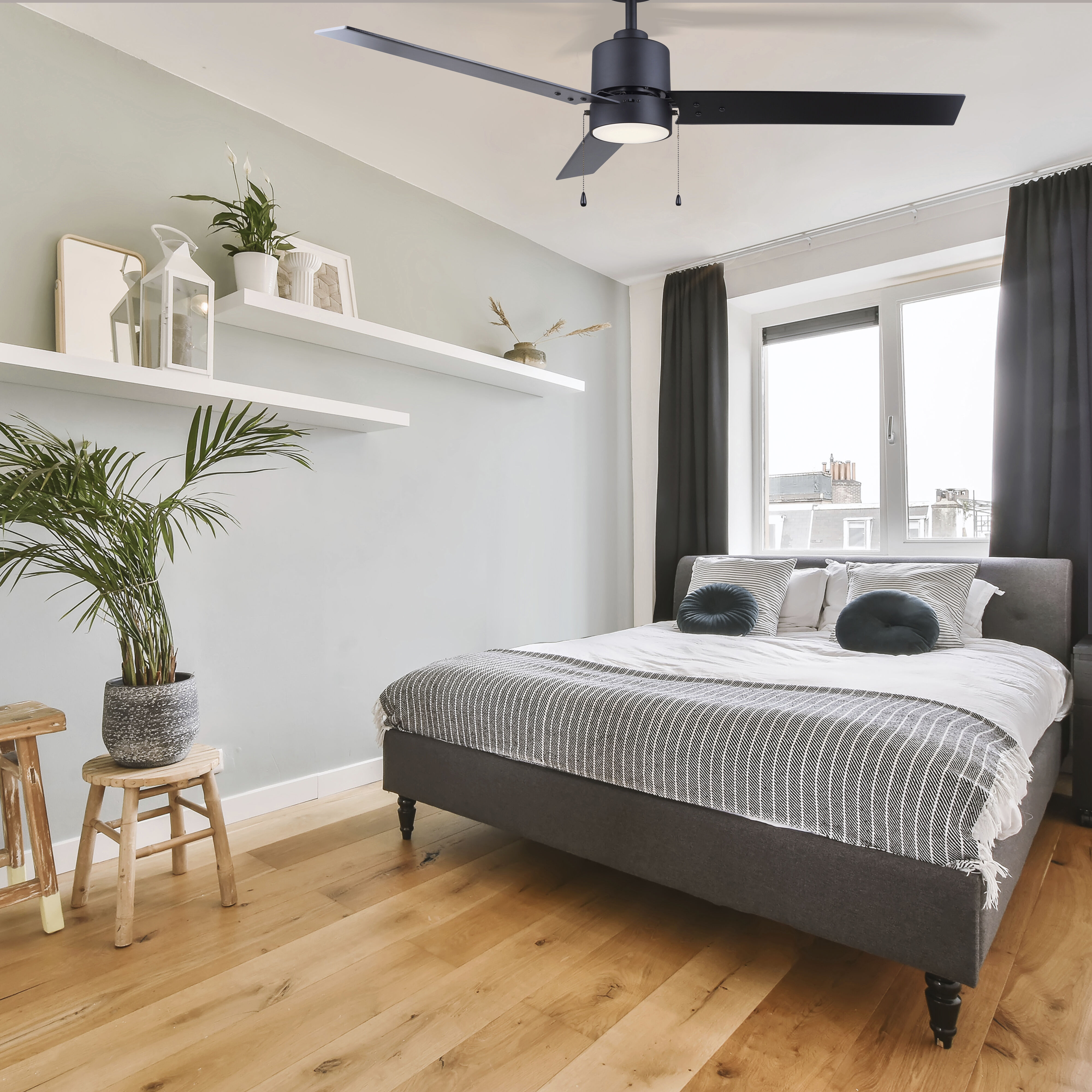 Juniper 52 inch Matte Black with Black and weathered oak Blades Ceiling Fan