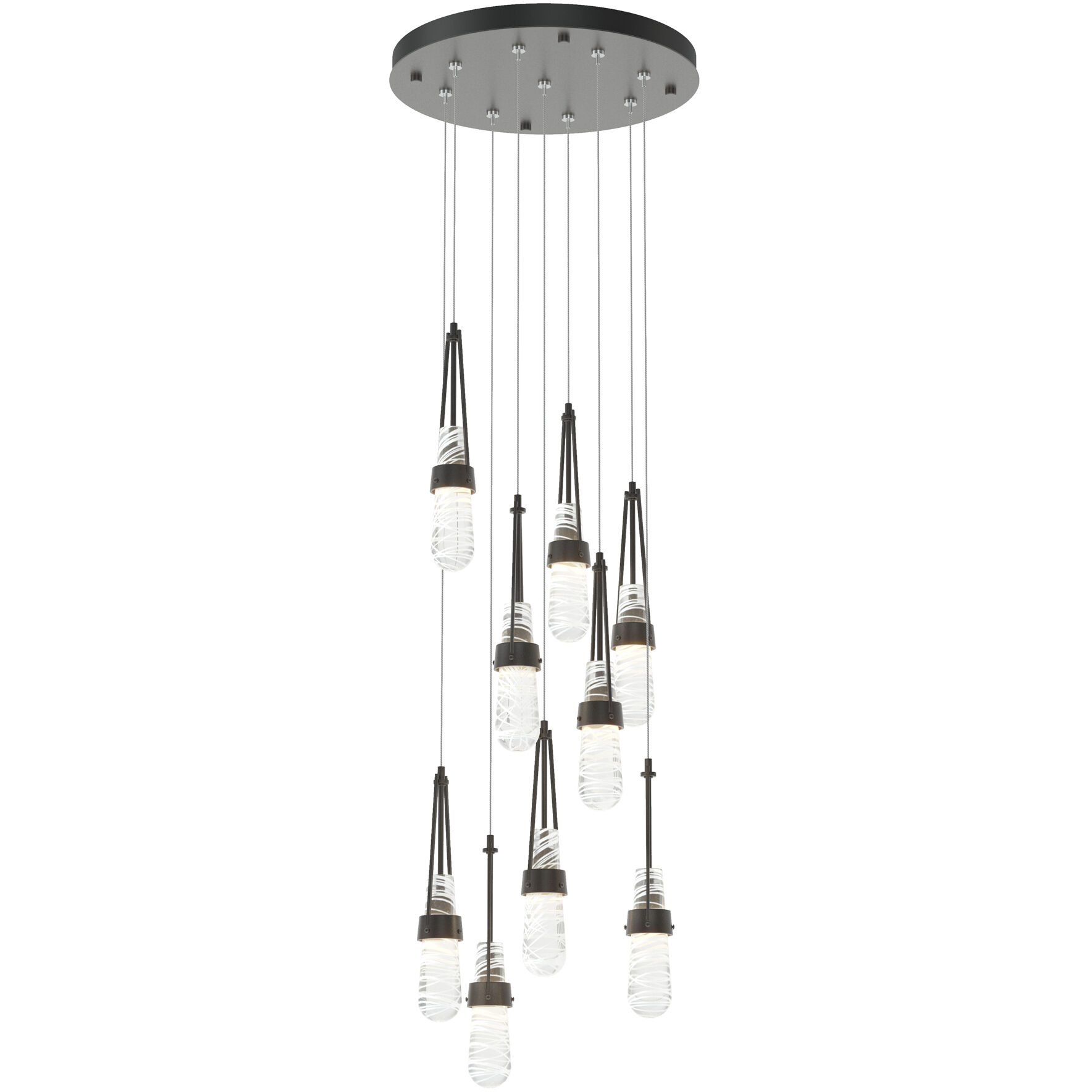 Link 9 Light 20.5 inch Black Pendant Ceiling Light in Clear with White Threading, Round
