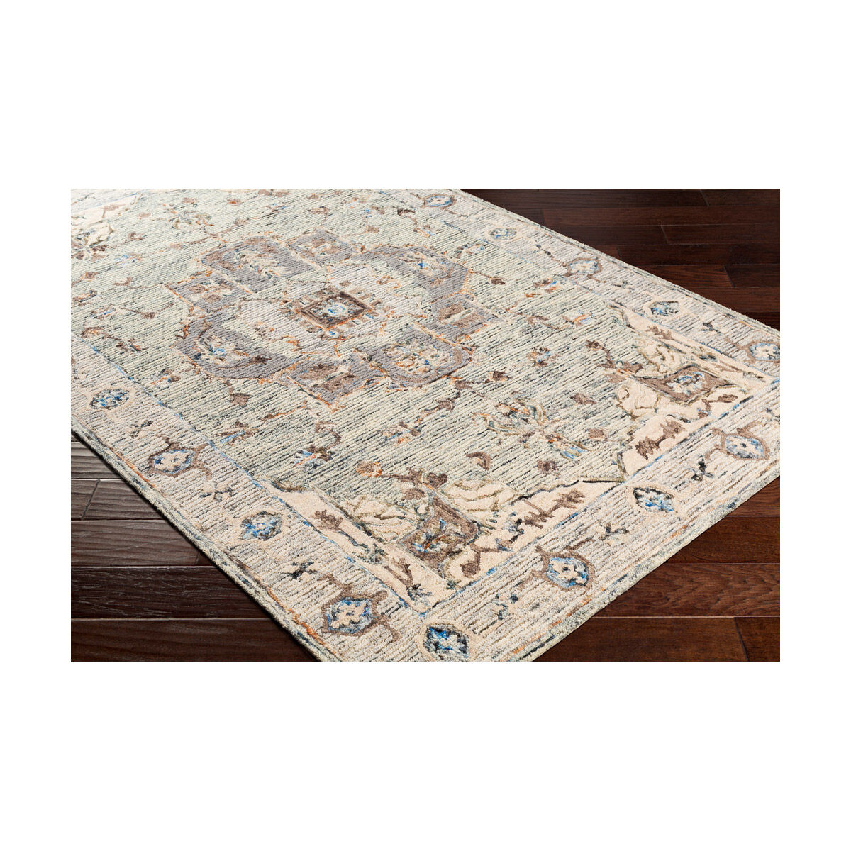 Avon 120 X 96 inch Light Sage/Light Beige/Brown/Olive/Blue/Camel Handmade Rug in 8 x 10, Rectangle