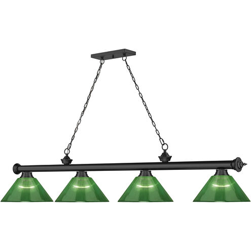 Cordon 4 Light 81.25 inch Matte Black Billiard Ceiling Light in Green Acrylic