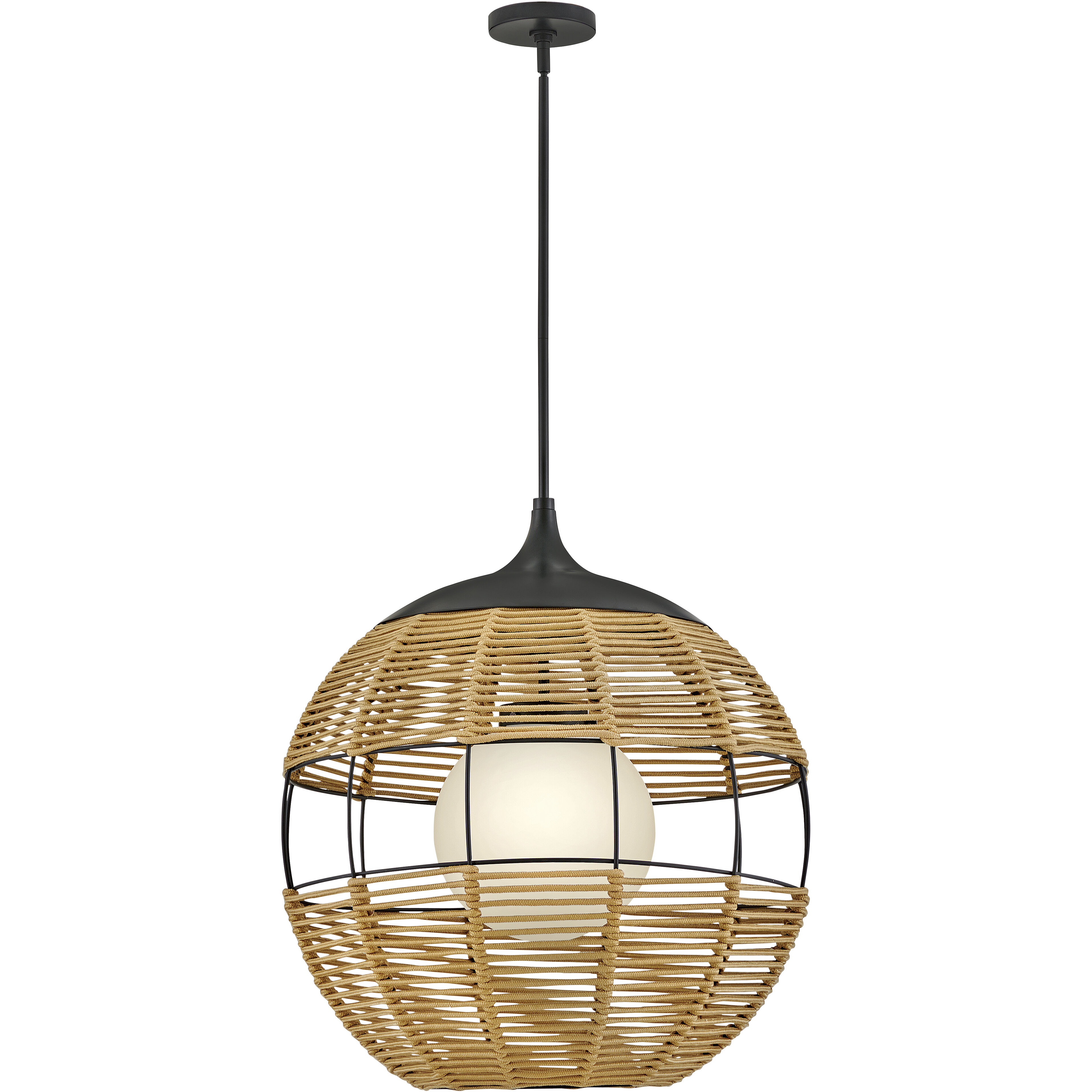 Open Air Maddox 24.25 inch Black Outdoor Pendant in Black / Natural Rattan
