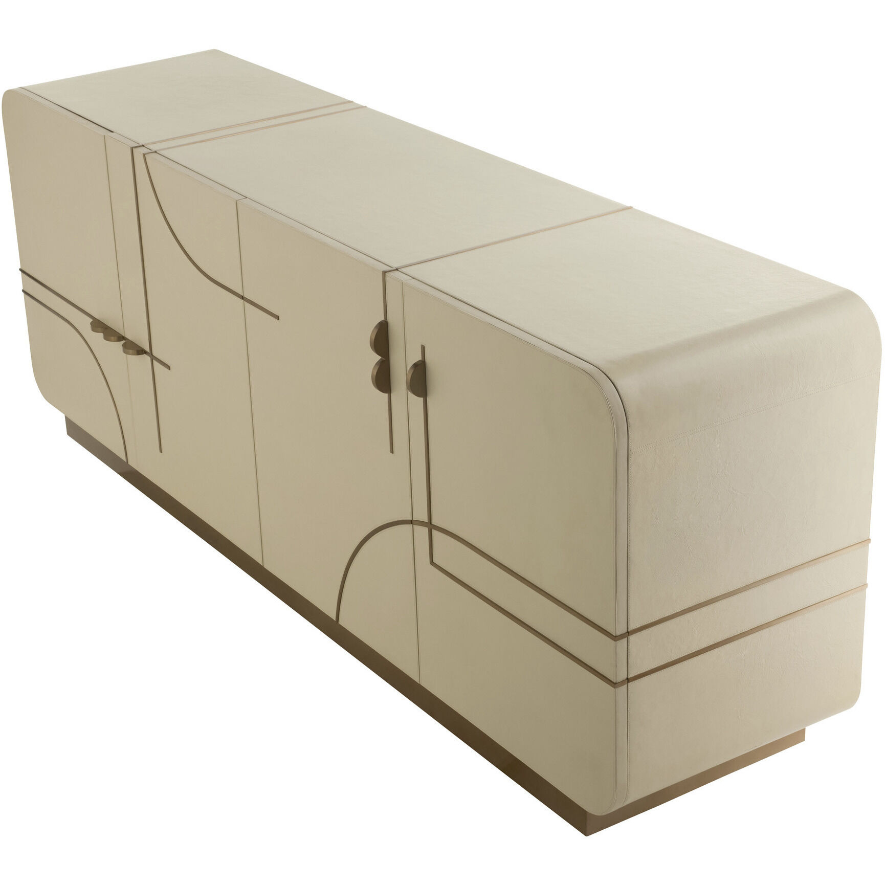 Montevito 84.5 inch Ivory and Antique Brass with Satin Walnut Credenza